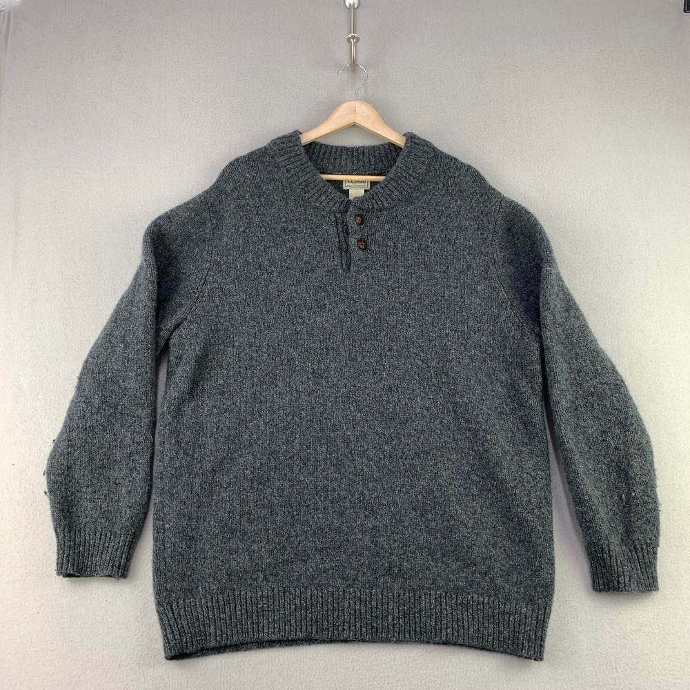 Vintage LL Bean Lambswool Sweater Mens XXL Tall Chunky Knit Henley Fisherman 90s